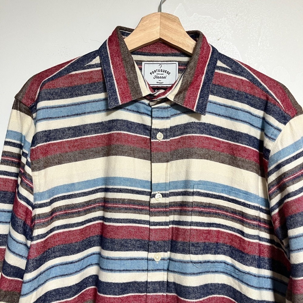 Portuguese Flannel Multicolor Striped Shirt – Size L - Picture 10 of 11
